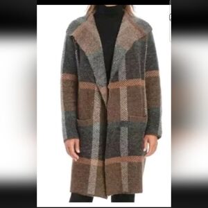 Joseph A Sweater Coat M/L Chocolate Plaid Fall Winter Cozy Soft Eclectic Grandpa